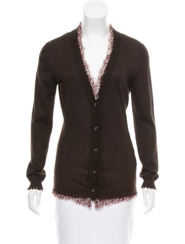 Oscar de la Renta Wool & Silk-Blend V-Neck Cardigan