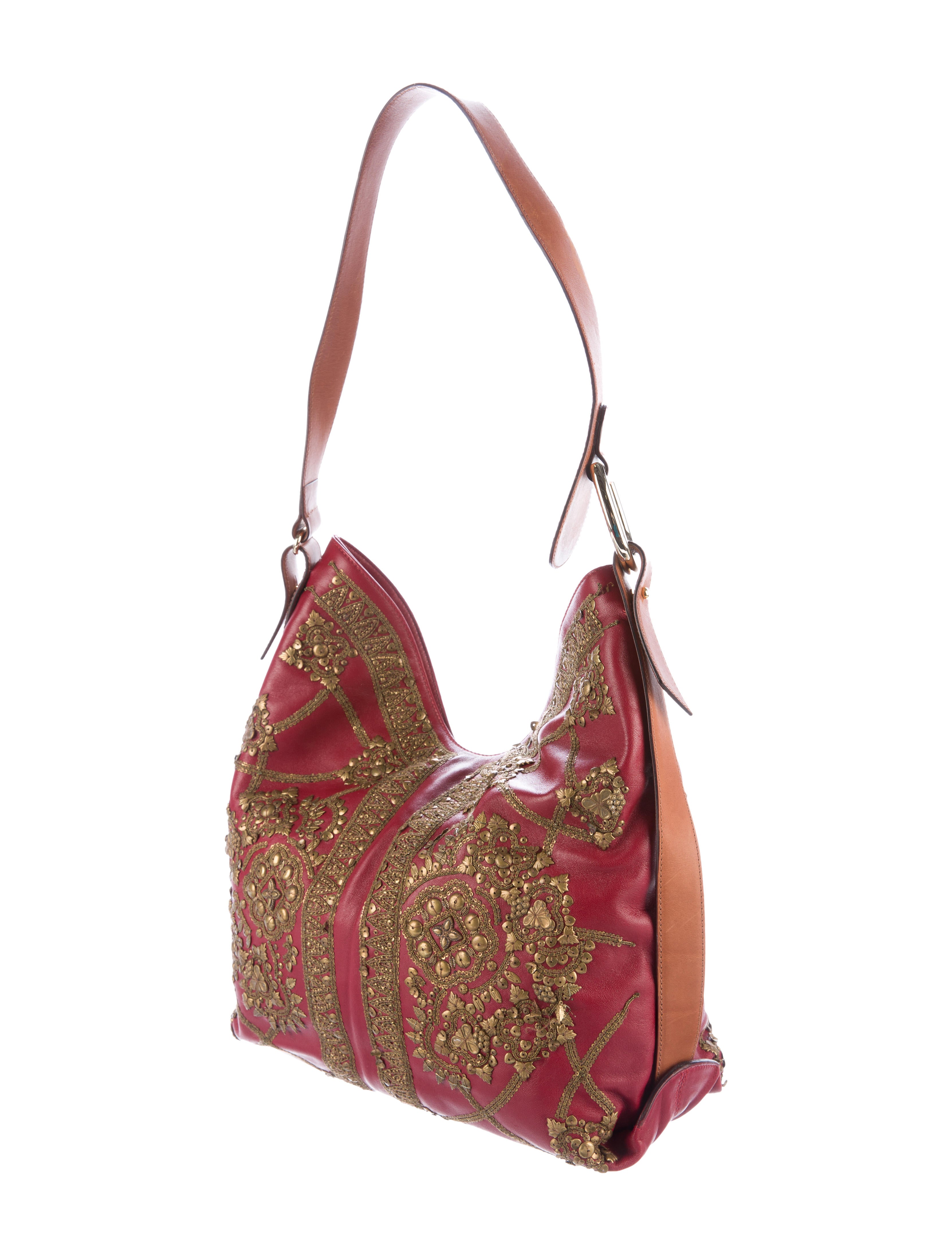 Oscar de la Renta Embellished Leather Shoulder Bag Handbags