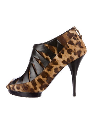 Oscar de la Renta Ponyhair Peep-Toe Booties