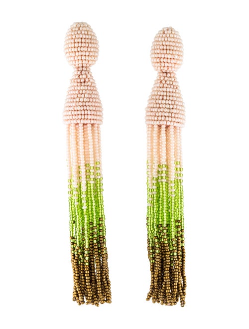 Oscar de la Renta Beaded Tassel Clip-On Earrings G