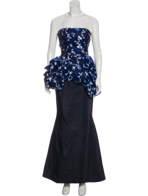 Oscar de la Renta Strapless Maxi Dress Blue