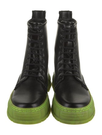 VIRÓN Leather Graphic Print Combat Boots