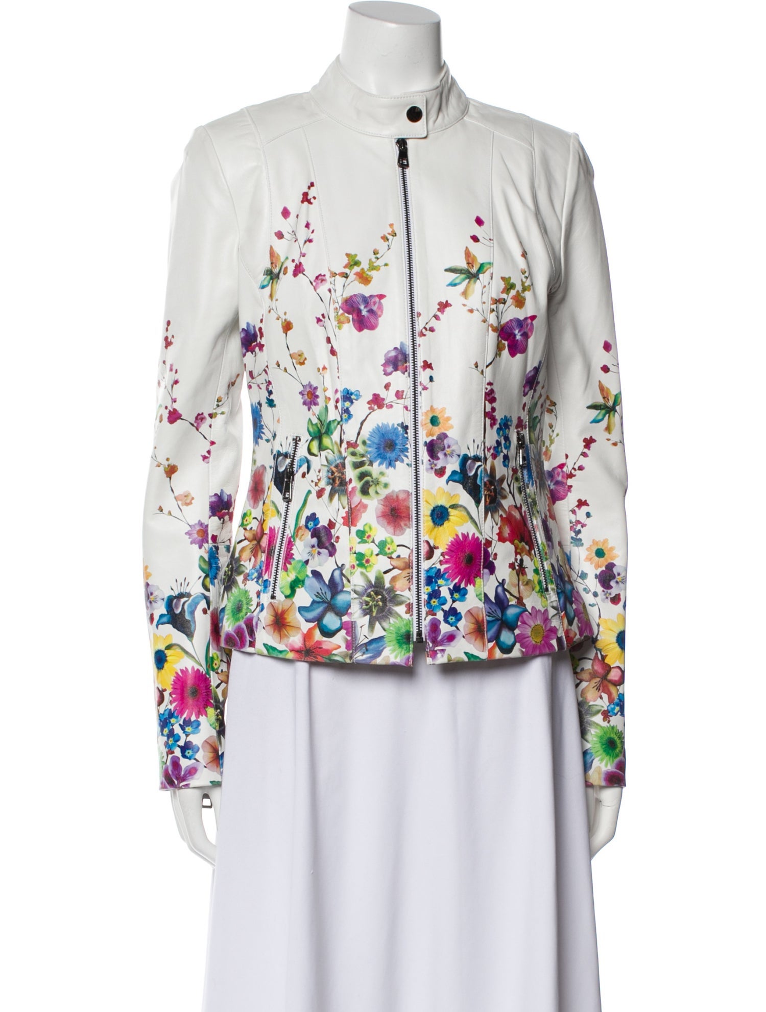 Overland Leather Floral Print Bomber Jacket