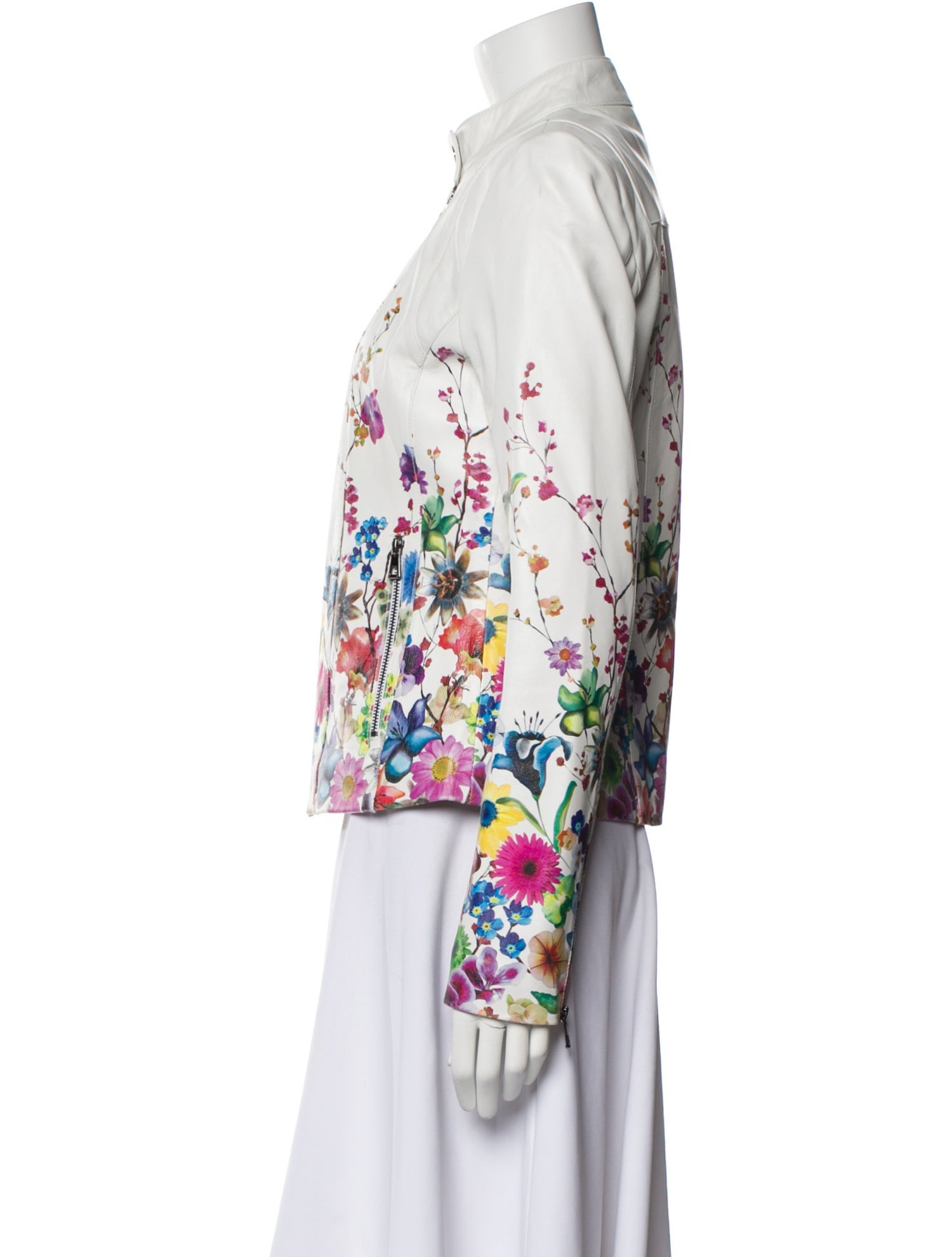 Overland Leather Floral Print Bomber Jacket