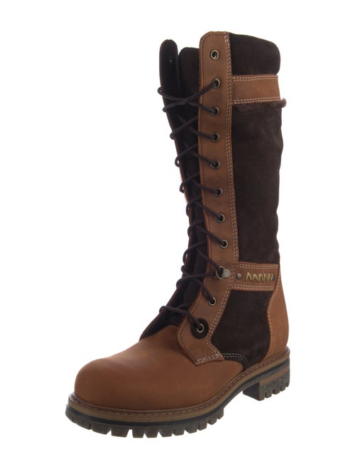 Overland Leather Colorblock Pattern Combat Boots