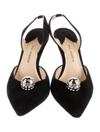 Paul Andrew Suede Crystal Embellishments Slingback Pumps