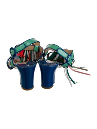 Paul Andrew Patent Leather Floral Print Slingback Sandals