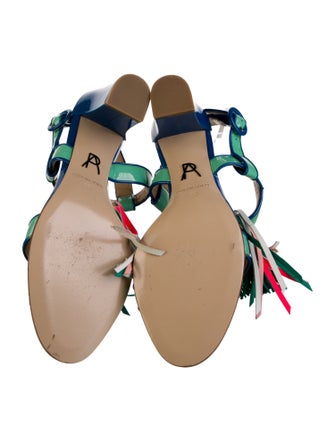 Paul Andrew Patent Leather Floral Print Slingback Sandals