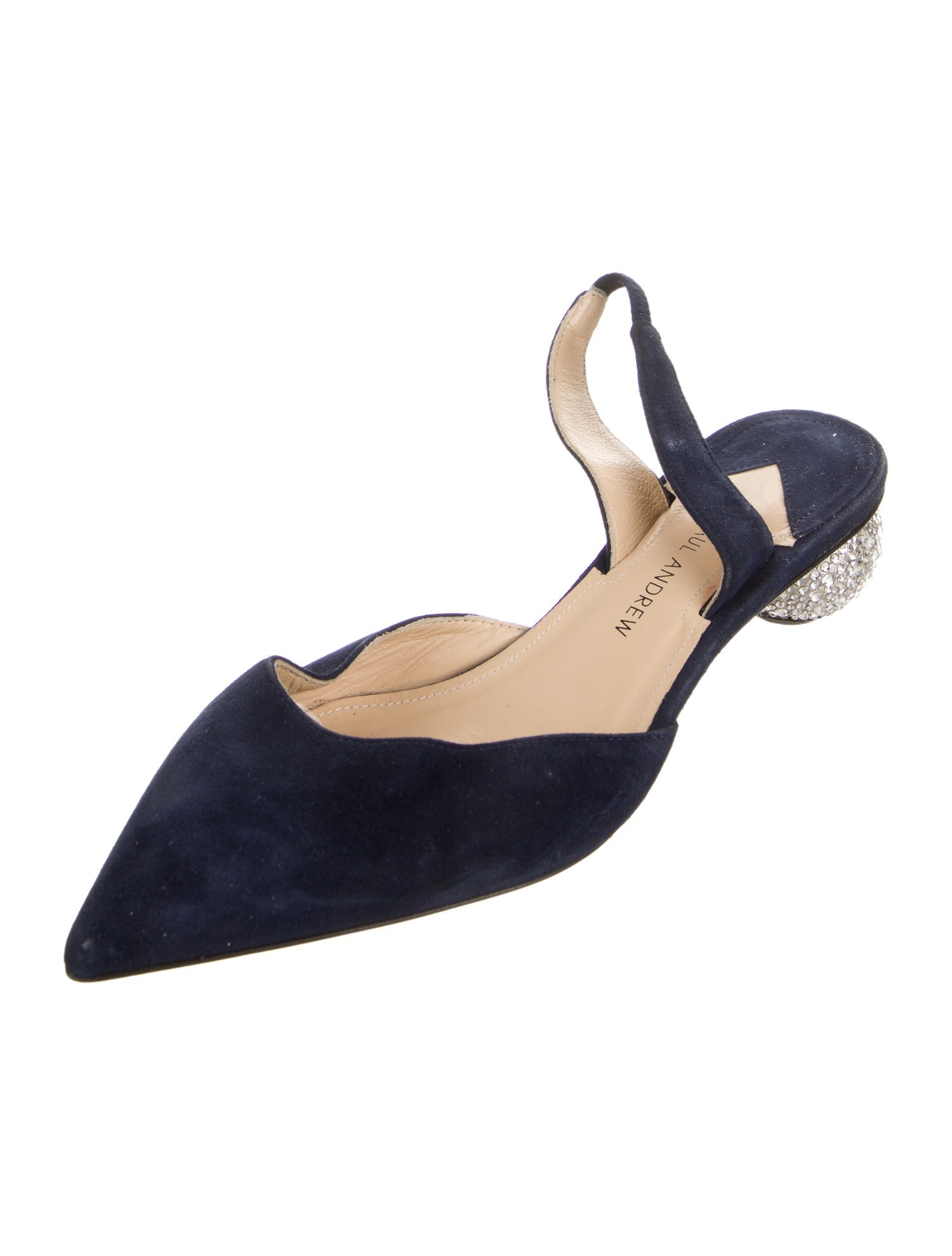 Paul Andrew Suede Crystal Embellishments Slingback Pumps