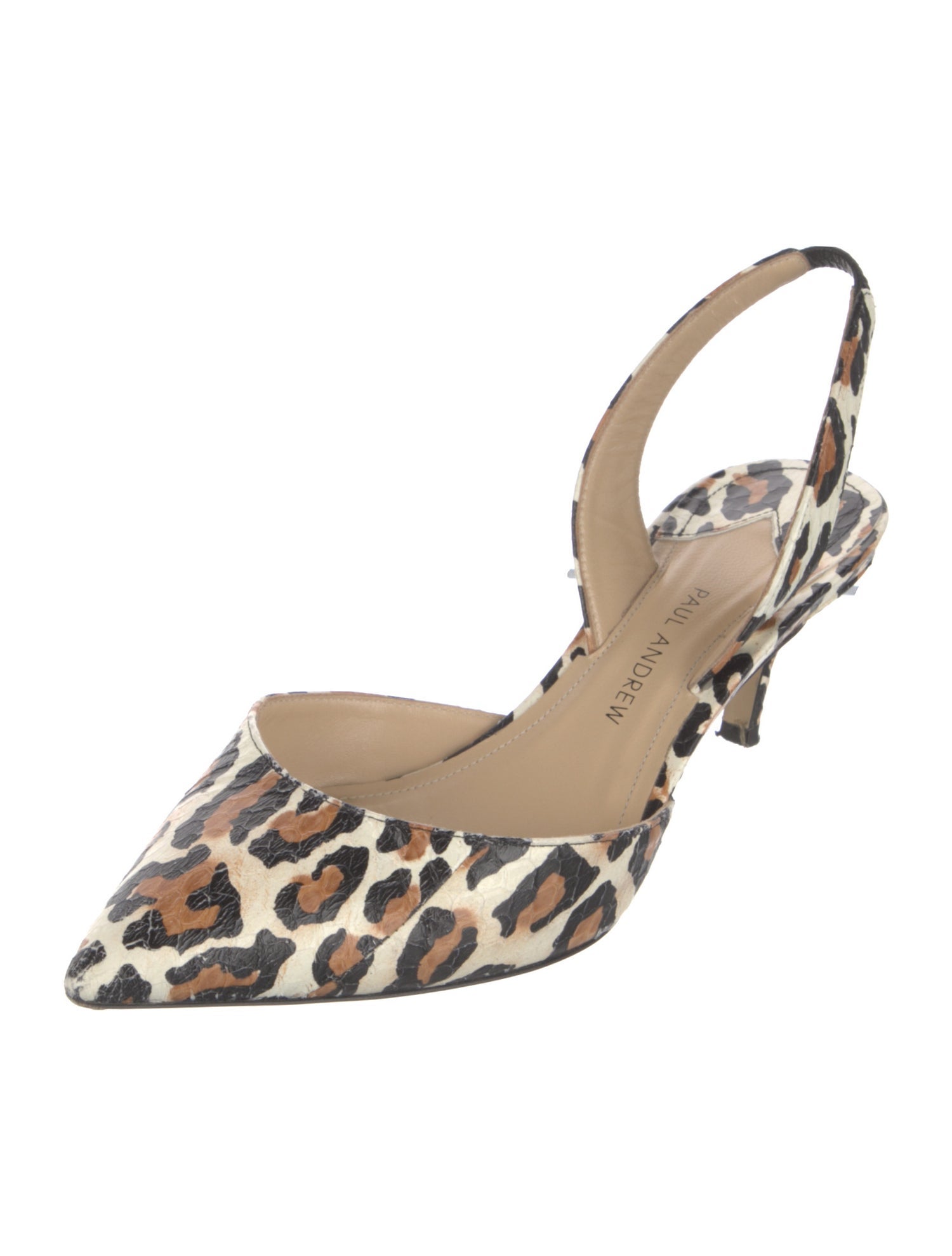 Paul Andrew Leather Animal Print Slingback Pumps w/ Tags