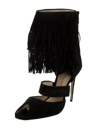 Paul Andrew Suede Fringe Trim Accent Pumps