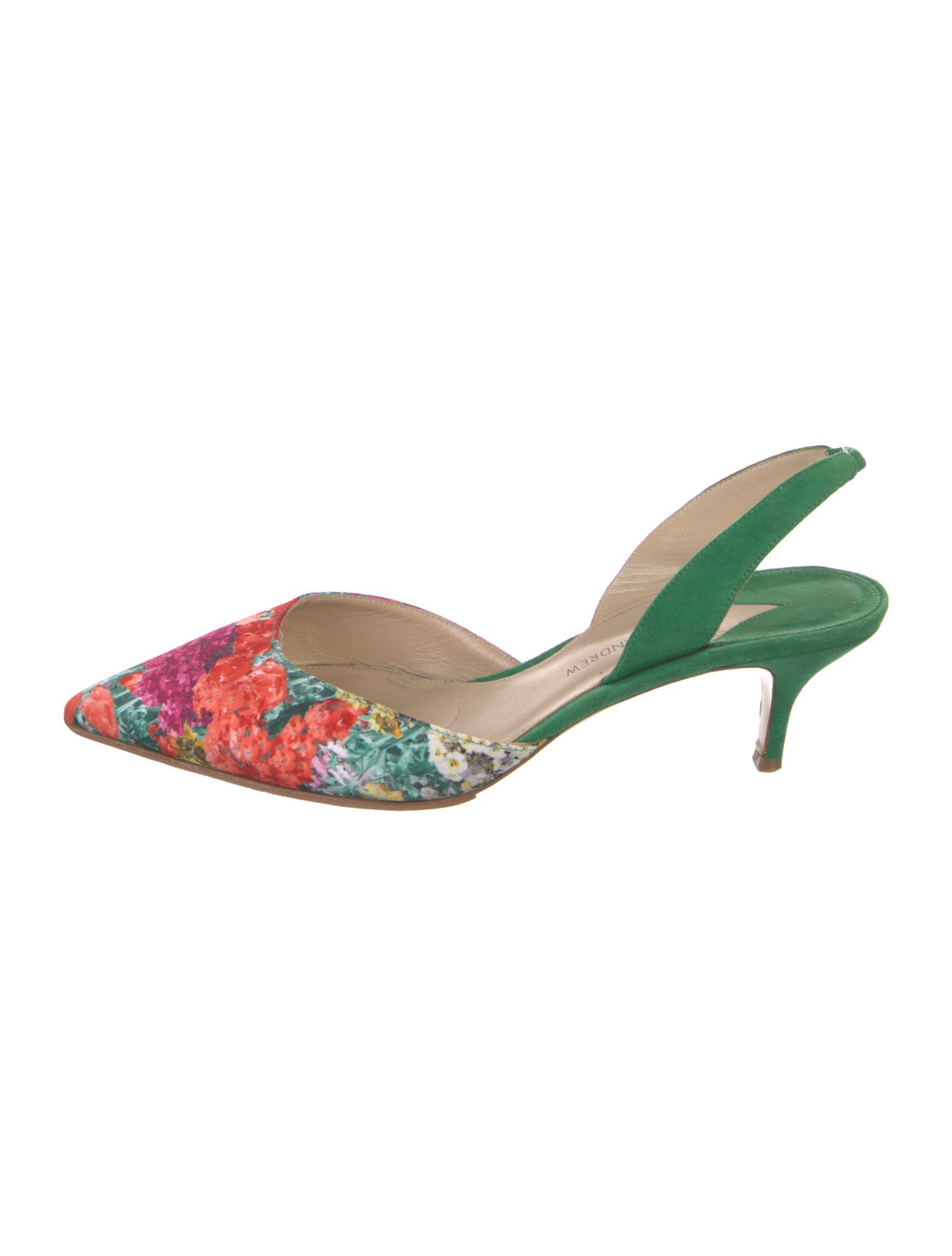 Paul Andrew Suede Floral Print Slingback Pumps