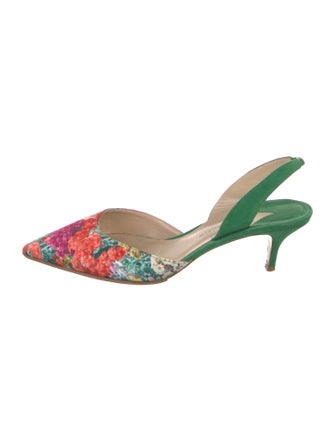 Paul Andrew Suede Floral Print Slingback Pumps