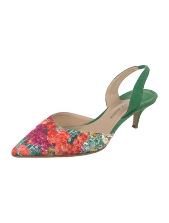 Paul Andrew Suede Floral Print Slingback Pumps