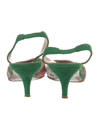 Paul Andrew Suede Floral Print Slingback Pumps