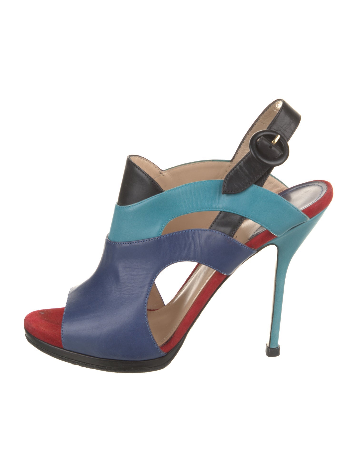 Paul Andrew Leather Colorblock Pattern Slingback Sandals