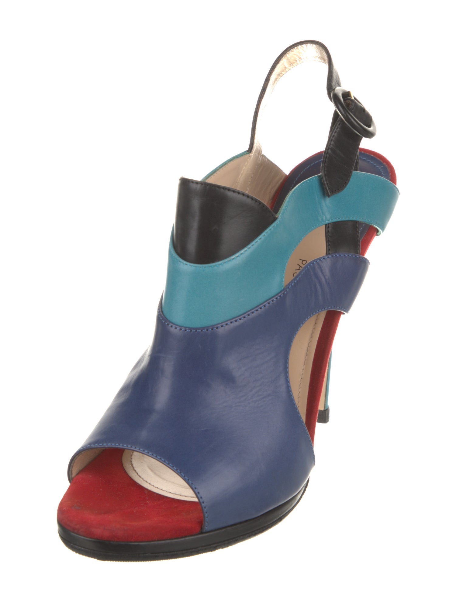 Paul Andrew Leather Colorblock Pattern Slingback Sandals