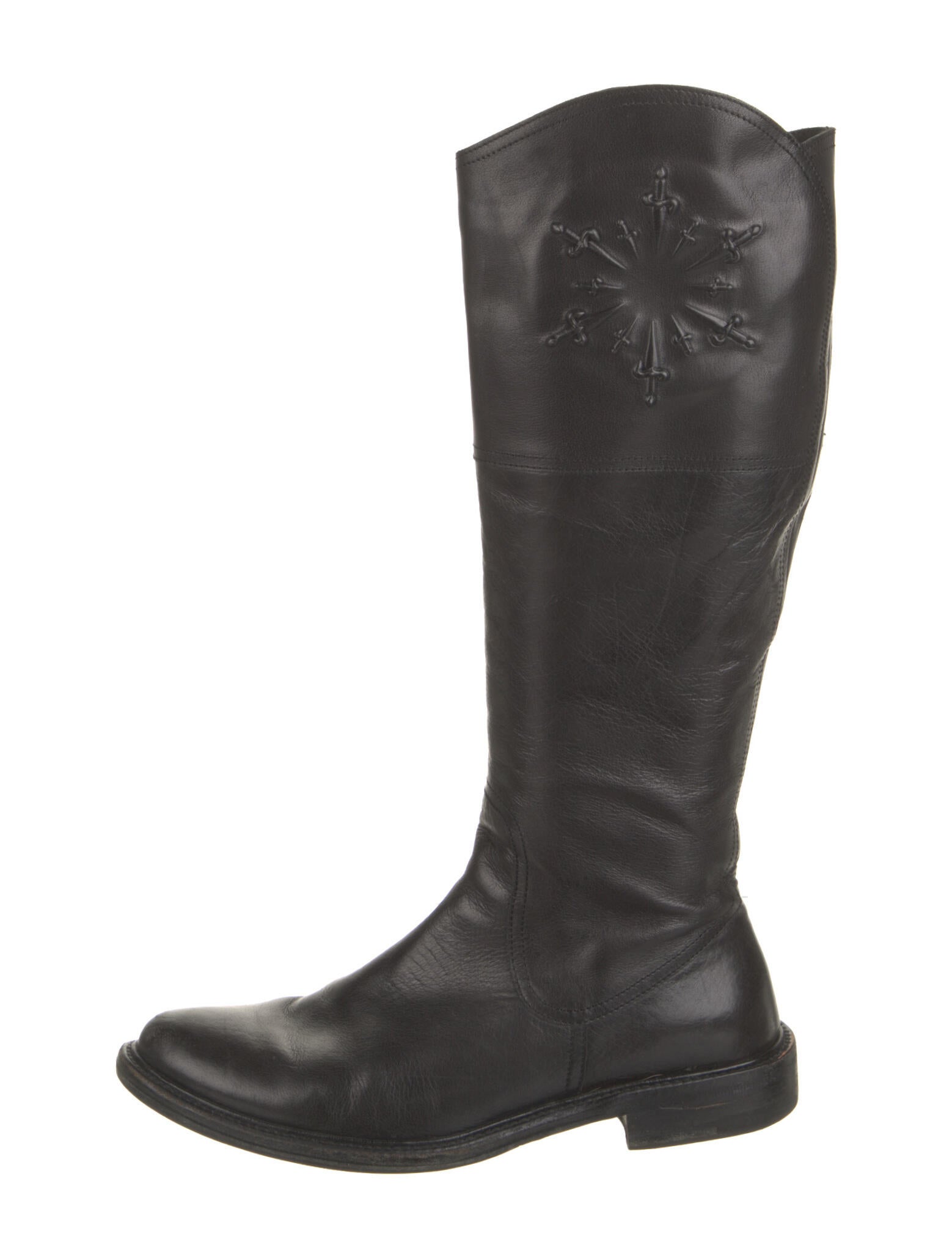 Christian Dior Leather Whipstitch Trim Riding Boots Black Boots