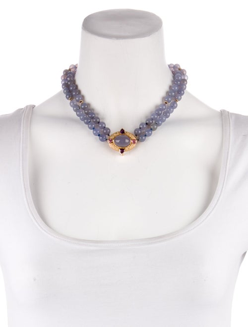 Paula Crevoshay 18K Dyed Chalcedony, Tourmaline & Amethyst Bead Double Strand Pendant Necklace