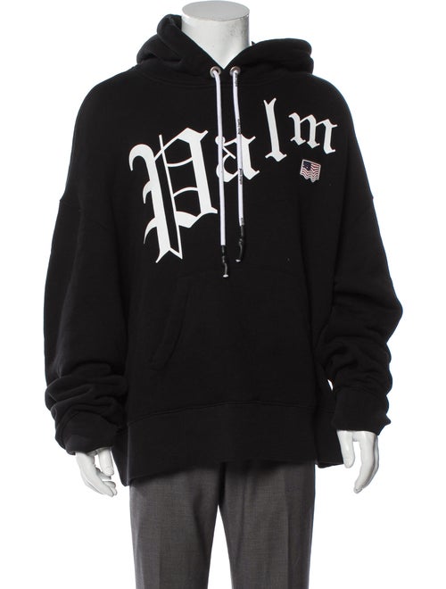 Palm Angels Graphic Print V-Neck Hoodie Black