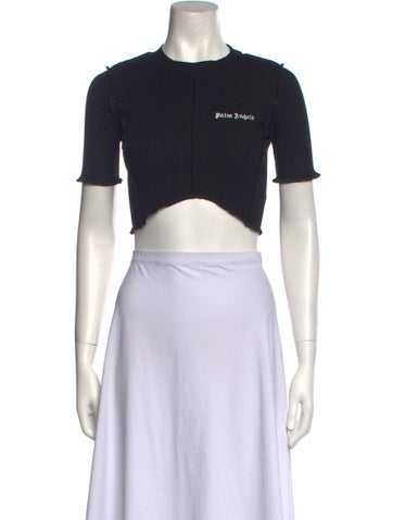 Palm Angels Tops Graphic Print Crew Neck Crop Top S