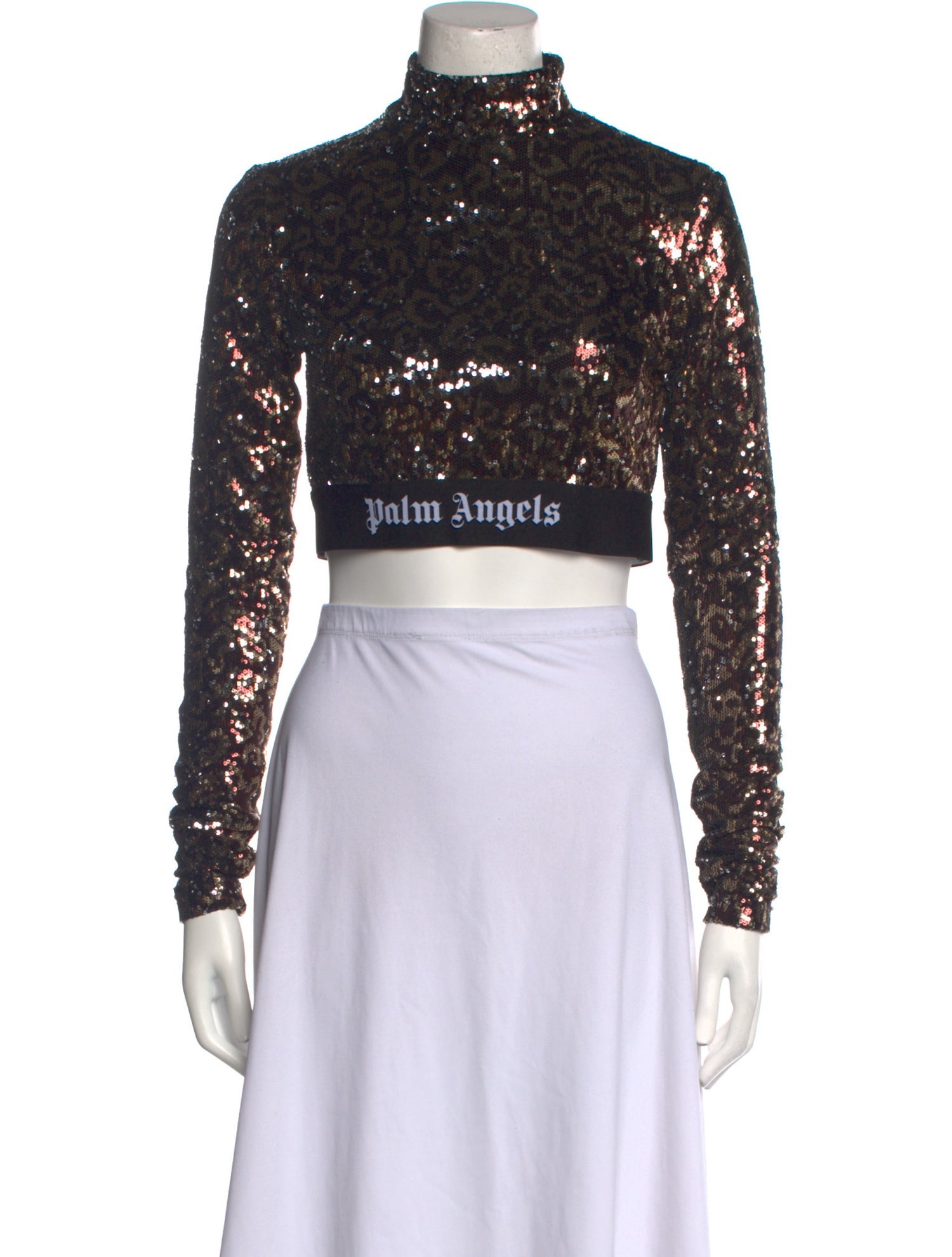 Palm Angels Turtleneck Long Sleeve Crop Top