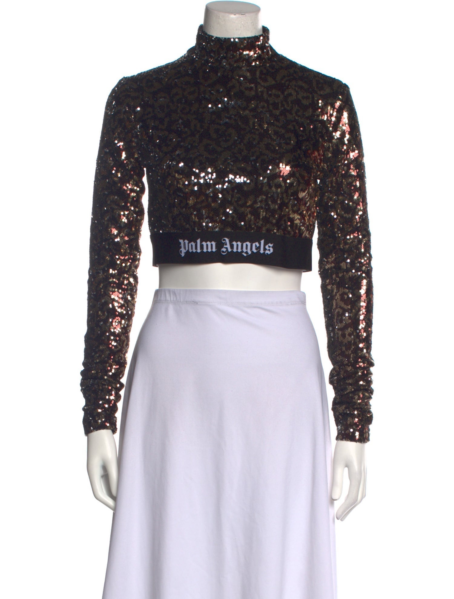 Palm Angels Turtleneck Long Sleeve Crop Top