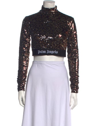 Palm Angels Turtleneck Long Sleeve Crop Top
