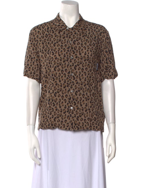 Palm Angels Animal Print Short Sleeve Button-Up Top