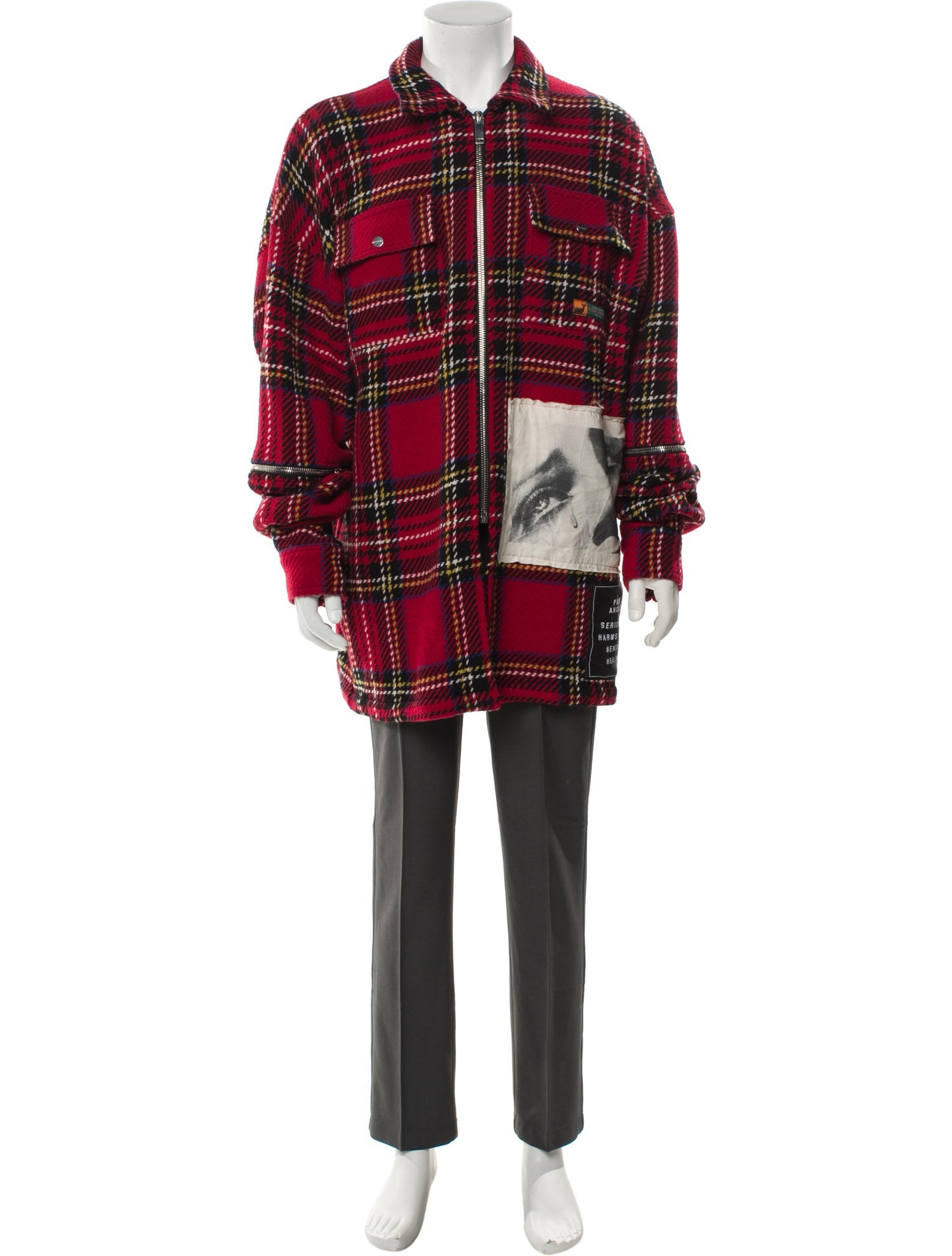 Palm Angels Wool Plaid Print Parka