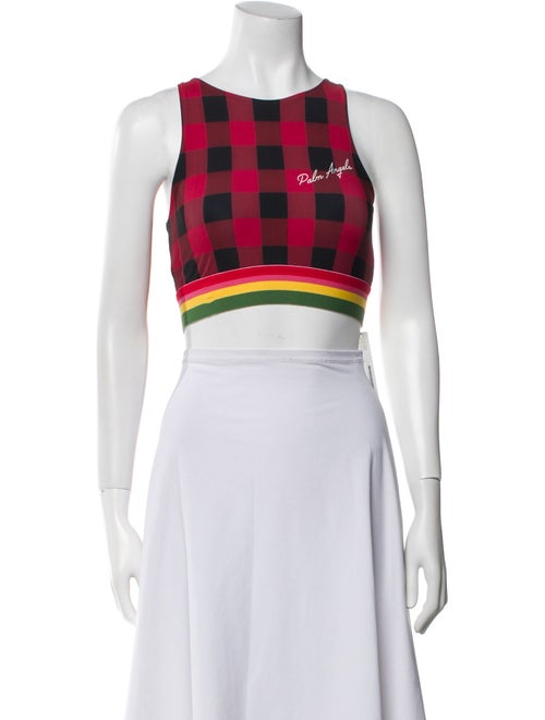 Palm Angels Plaid Print Crew Neck Crop Top