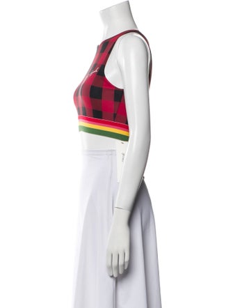 Palm Angels Plaid Print Crew Neck Crop Top