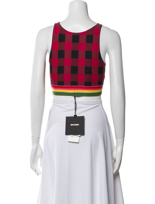 Palm Angels Plaid Print Crew Neck Crop Top