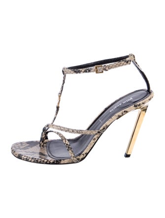 Palm Angels Leather Animal Print T-Strap Sandals