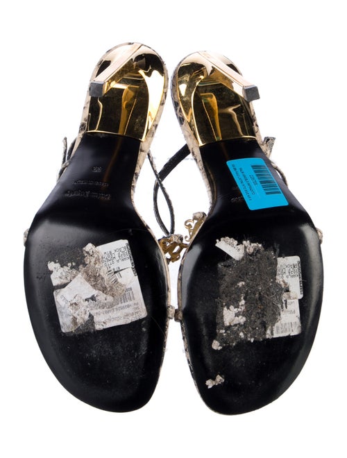 Palm Angels Leather Animal Print T-Strap Sandals