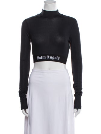 Palm Angels Mock Neck Long Sleeve Crop Top