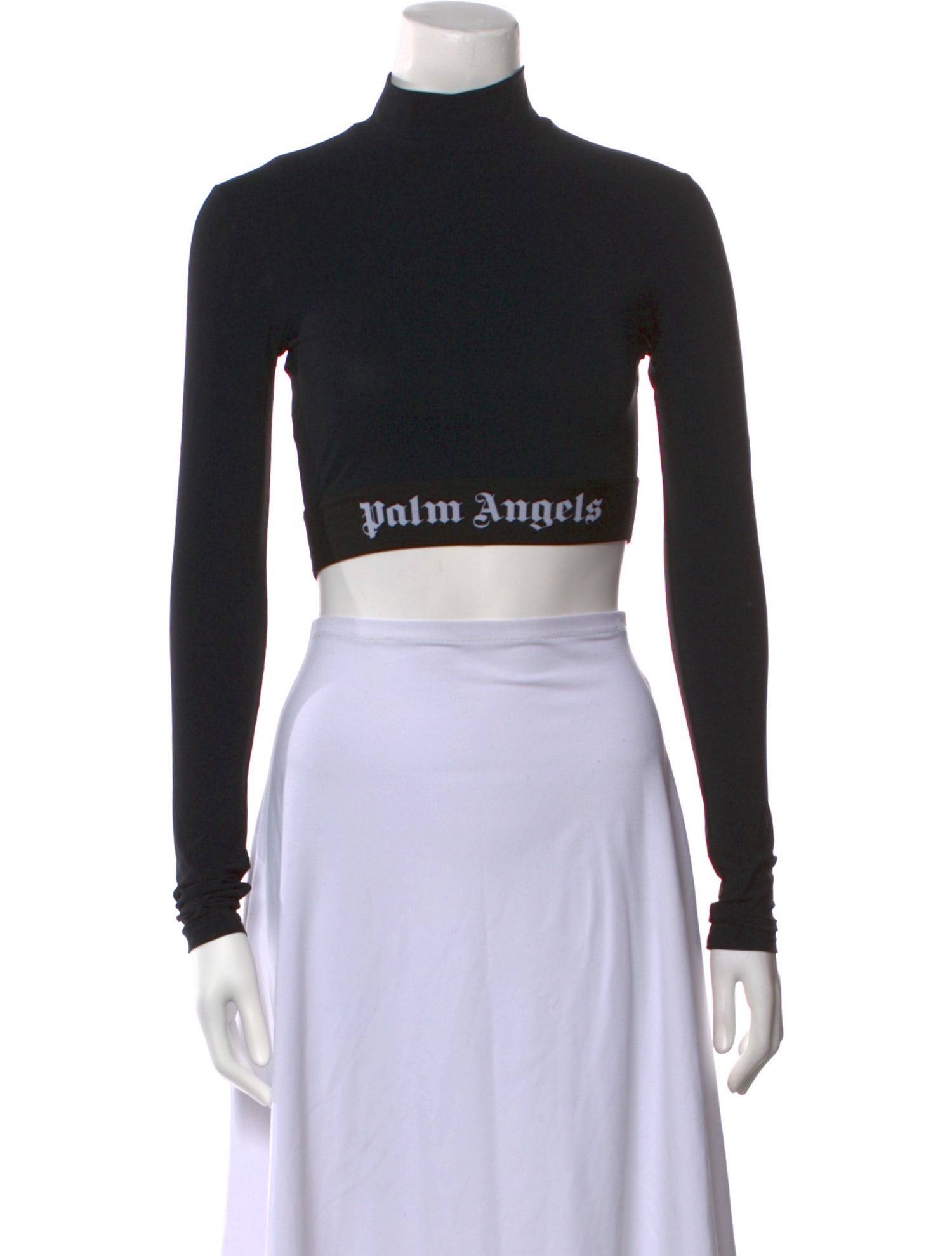 Palm Angels Mock Neck Long Sleeve Crop Top