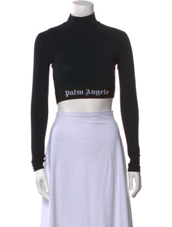 Palm Angels Mock Neck Long Sleeve Crop Top