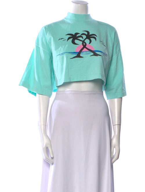 Palm Angels Graphic Print Mock Neck Crop Top
