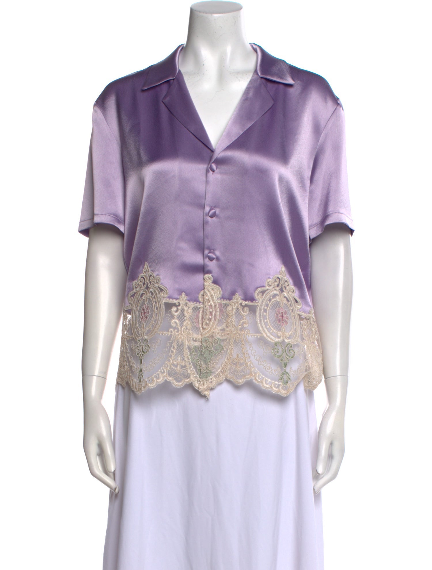 Palomo Spain V-Neck Short Sleeve Button-Up Top w/ Tags