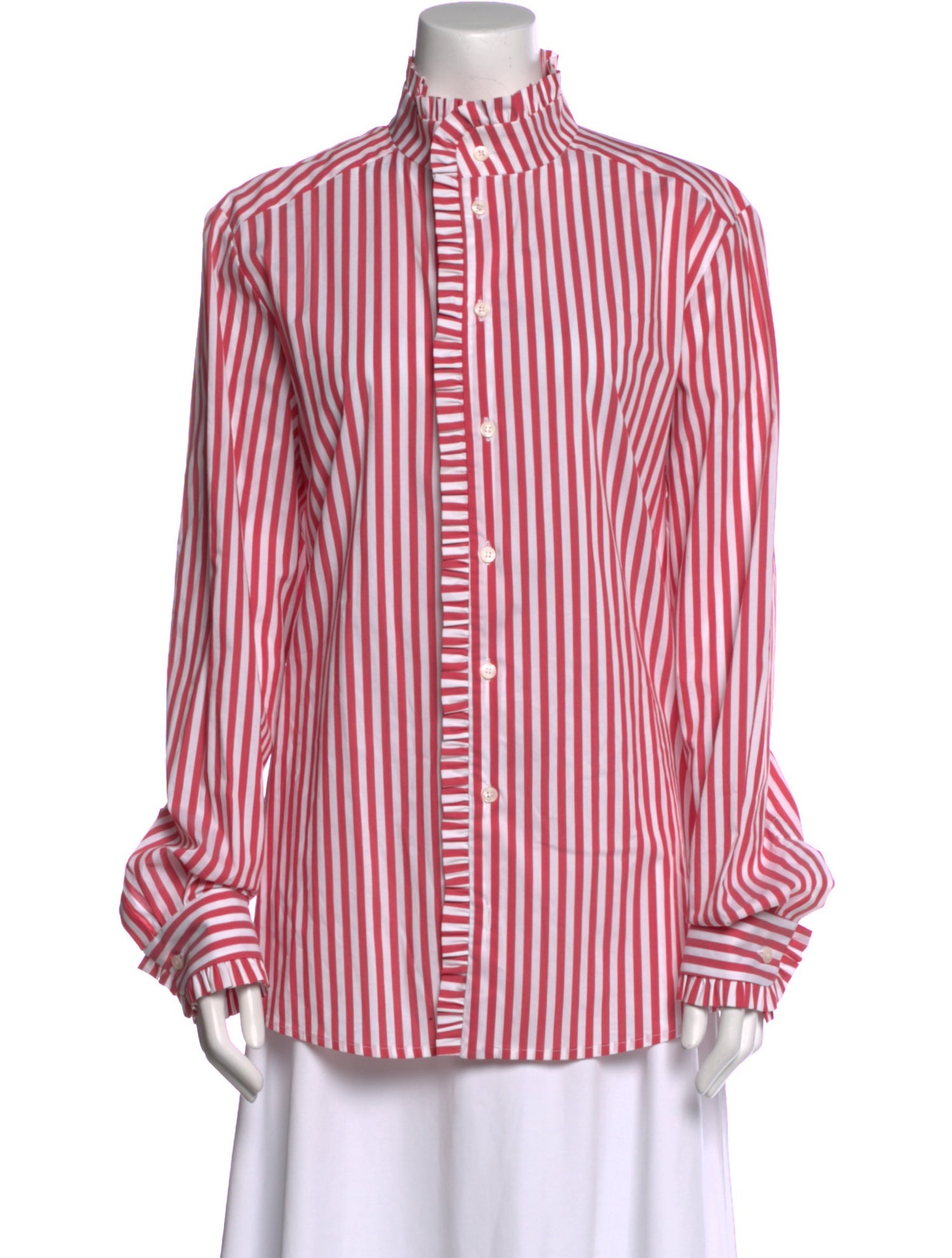 Palomo Spain Striped Mock Neck Button-Up Top