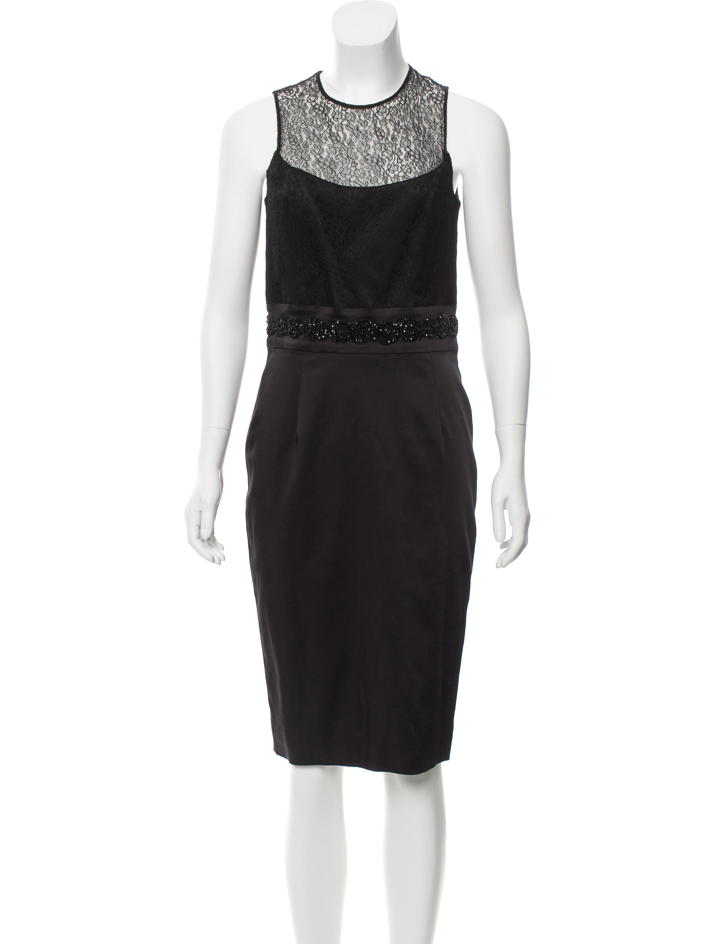 Pamella Roland Satin Lace-Paneled Dress