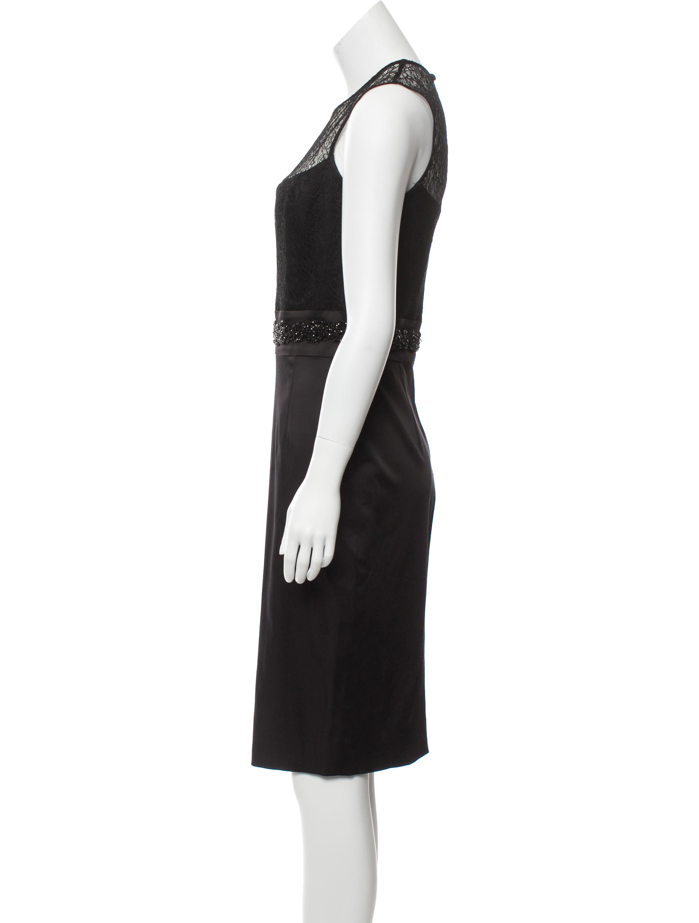 Pamella Roland Satin Lace-Paneled Dress