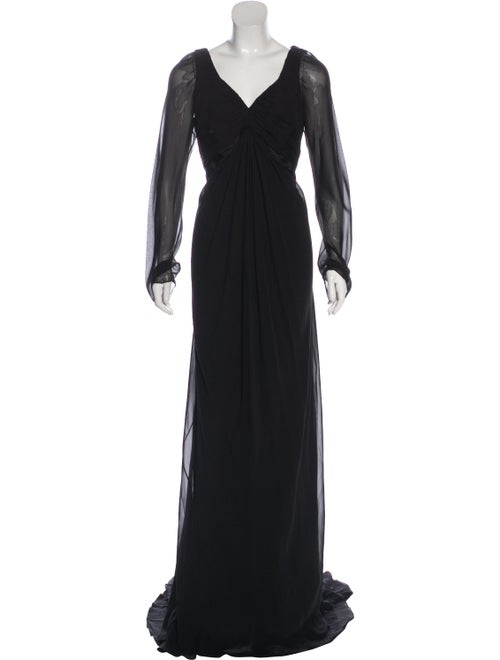 Pamella Roland Long Sleeve Evening Dress Black