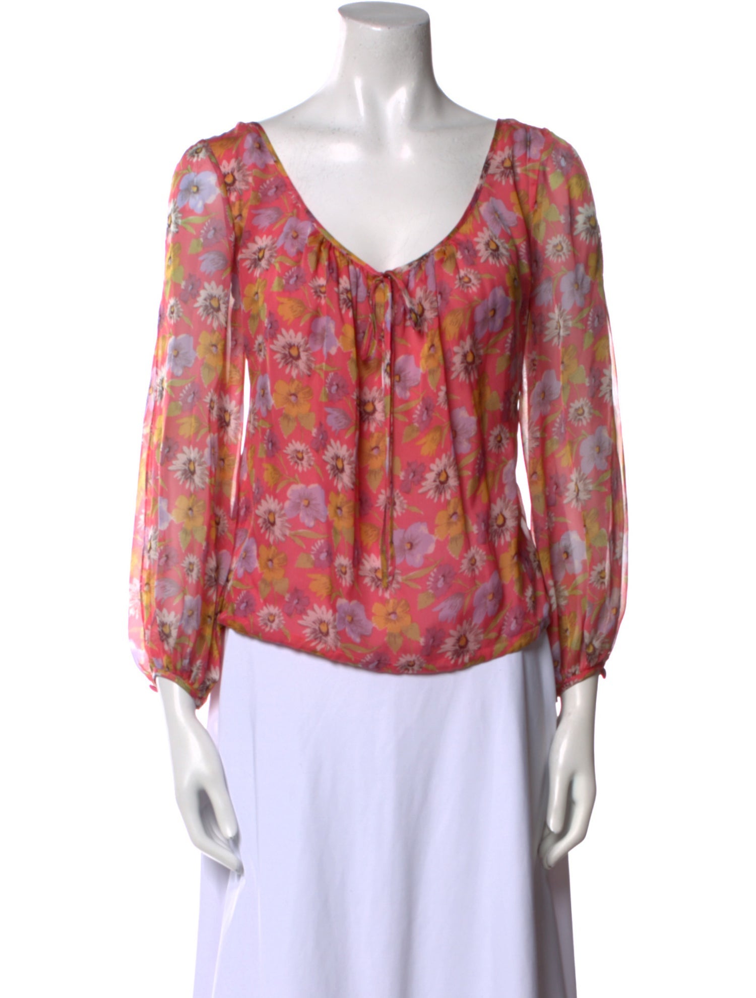 Pamella Roland Silk Floral Print Blouse
