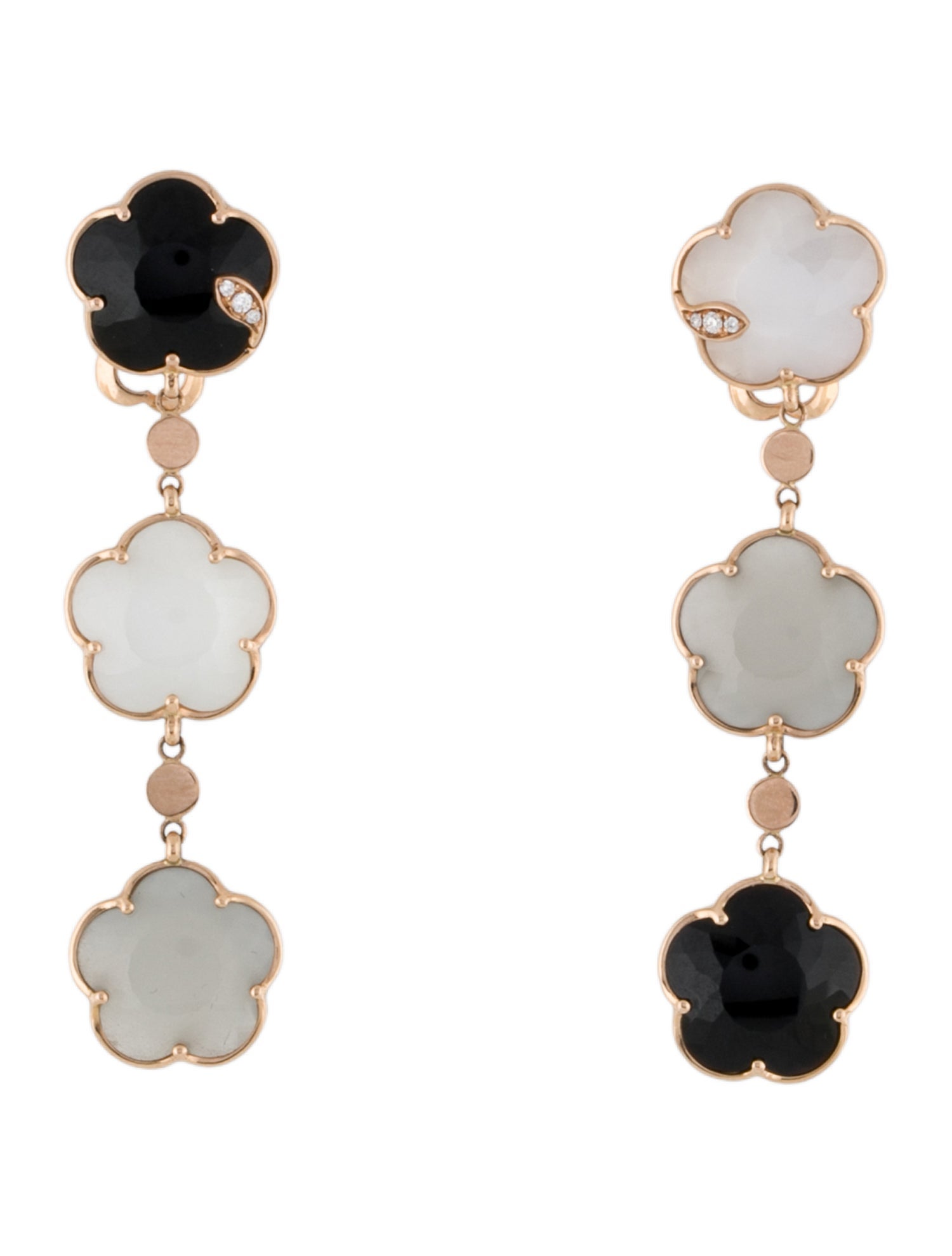 Pasquale Bruni 18K Moonstone, Onyx, & Diamond Floral Triple-Drop Earrings