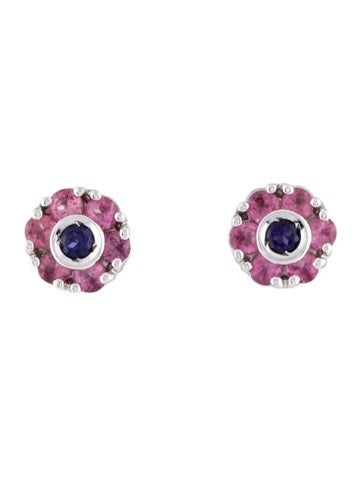 Pre-owned Pasquale Bruni 18k Iolite & Tourmaline Stud Earrings In Multi