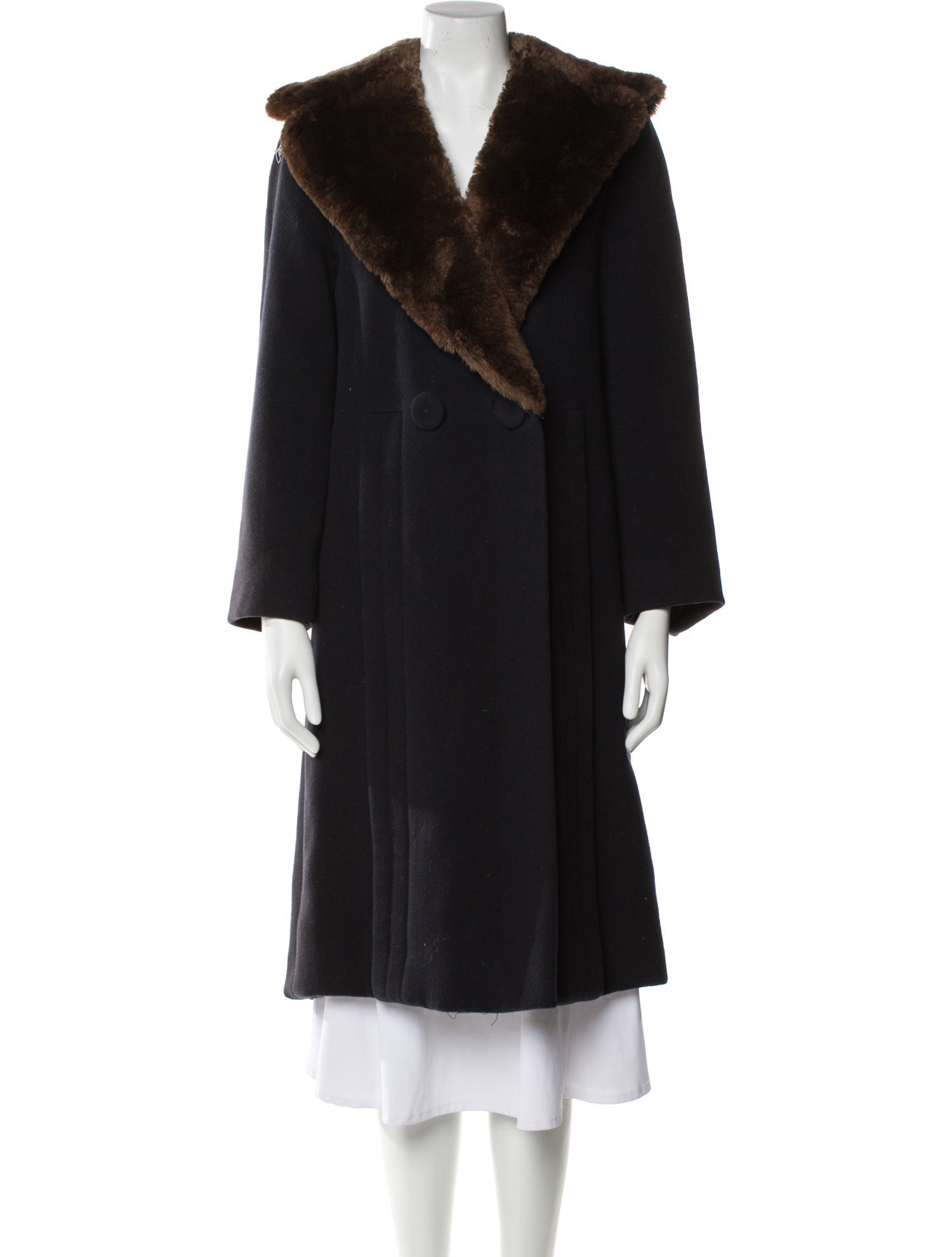 Pauline Trigere Wool Faux Fur Coat