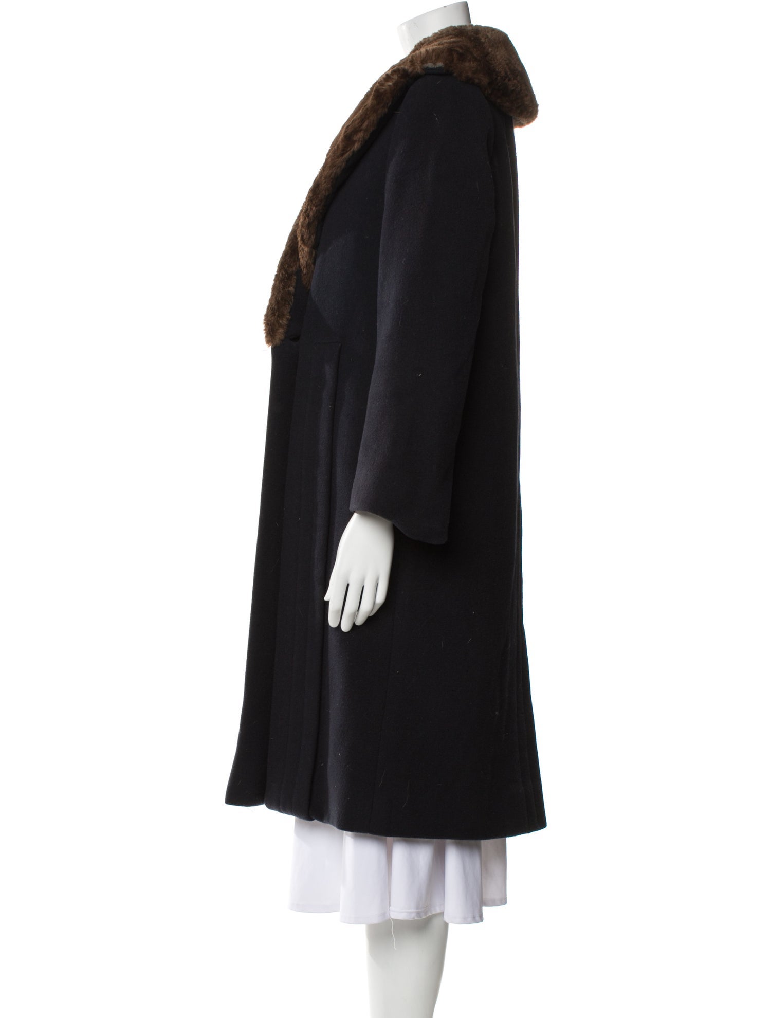 Pauline Trigere Wool Faux Fur Coat