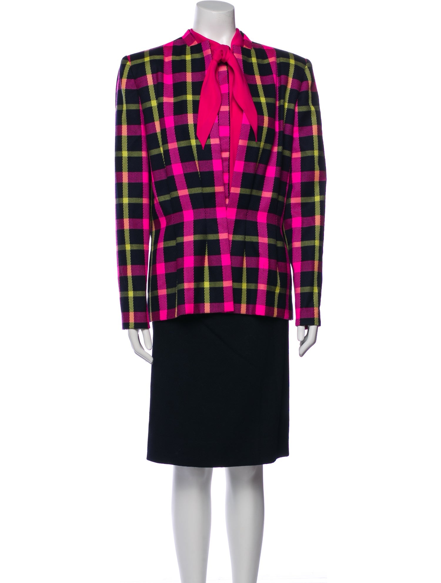 Pauline Trigere Wool Plaid Print Skirt Suit